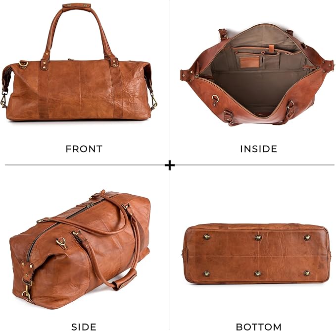 Berliner Bags Vintage Leather Duffle Bag München for Travel or the Gym, Overnight Bag for Men and Women - Brown (Cognac)