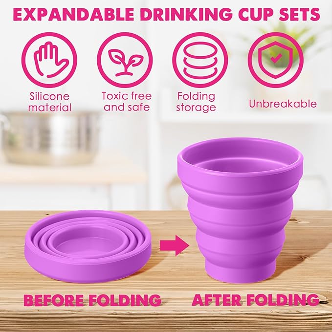 Umigy Silicone Collapsible Cup Without Lids Travel Portable Foldable Cup Colorful Reusable Collapsible Shot Cup Expandable Drinking Cup for Kids Traveling Outdoor Hiking, 12 Colors