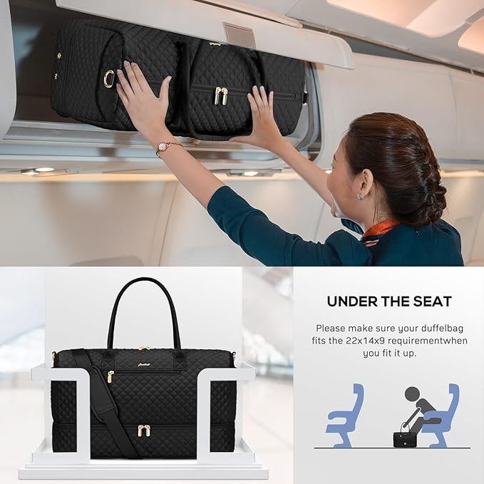 Travel Weekender Bags for Women - Duffle Bag Women with Shoe Compartment Carry On Overnight Bag with Toiletry Bag Duffel Bags with Wet Pocket for Gym Hospital Bags for Labor and Delivery Black