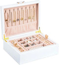 Small Jewelry Organizer for Women, 2-Layer Travel Jewelry Box with Portable Case, Necklace Ring Storage for Dresser, Girls Teens Gifts (White)