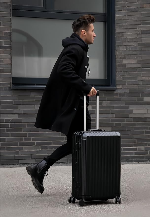 Mvst Luggage Premium All Aluminum Magnesium Carry On 20'' Lightweight Metal,Suitcase with Spinner Wheels Built-in Toiletry Set, Luggage Protector（silvery） (Black, 20inch)