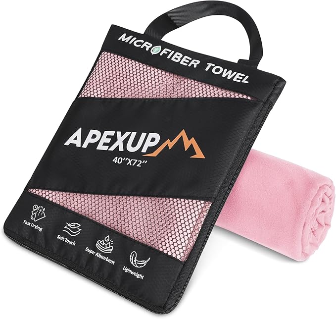 APEXUP Microfiber Travel Towel, Ultra Absorbent Quick Dry Towels, Lightweight Gym Sports Camping Towel for Workout, Yoga, Beach, Shower, Swimming (72"×40", Pale Rose)