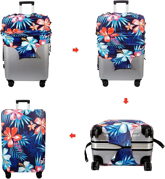 WUJIAONIAO Travel Luggage Cover Baggage Suitcase Cover Protector Skins 18-32 Inch (Flower, XL (for 29-32 inch luggage))