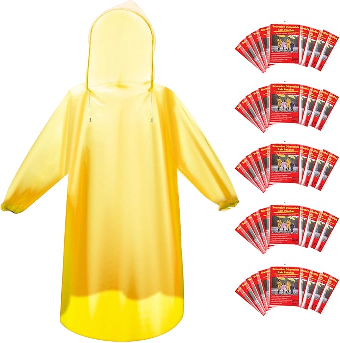 Bruvoalon 6 & 20 Pack Disposable Rain Ponchos for Adults/Youth, Waterproof PE Raincoats with Drawstring, Camping/Emergency