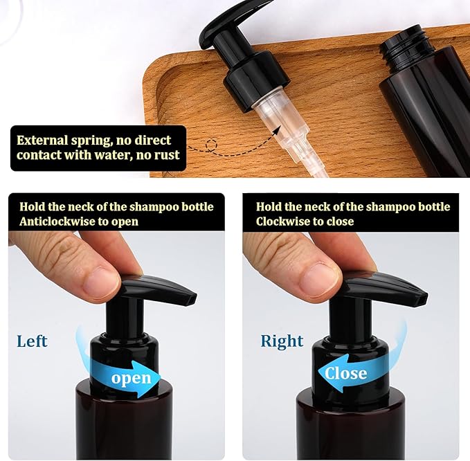 Travel Bottles Plastic Pump Bottle Dispenser TSA Approved 3.4oz/100ml 4 Pack Travel Refillable Shampoo and Conditioner Bottles Empty Travel Size Bottles for Cosmetic, Lotion, Liquid Soap (Brown)