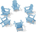 SERWALL Adirondack Chair with Cup Holders - Composite Adirondack Chairs Set of 6 HDPE Outdoor Chairs All Weather Use- Light Blue