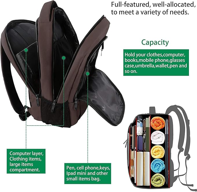 MATEIN 15-inch Laptop Backpack, School Backpack with USB for Men Women and College Student, Sturdy Laptop Bag for Laptop Accessories Water Resistant Travel Backpack Functional Birthday Gifts