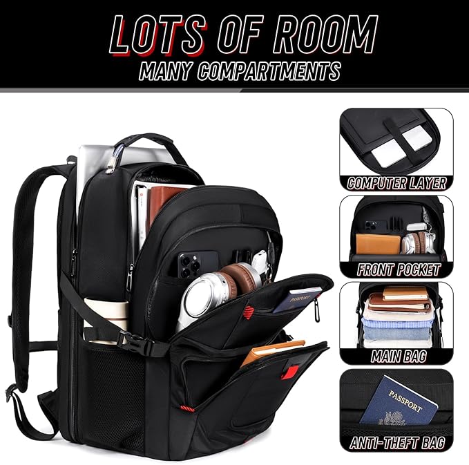 Z-MGKISS 18.4 Large Travel Backpack, USB Computer Bagpack Fits 18.4 Inch Laptop, Business Backpack for Men, TSA Flight Approved, Laptop Backpacks, Black