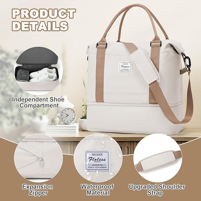 Travel Duffel Bag, Sports Tote Gym Bag, Shoulder Weekender Overnight Bag for Women