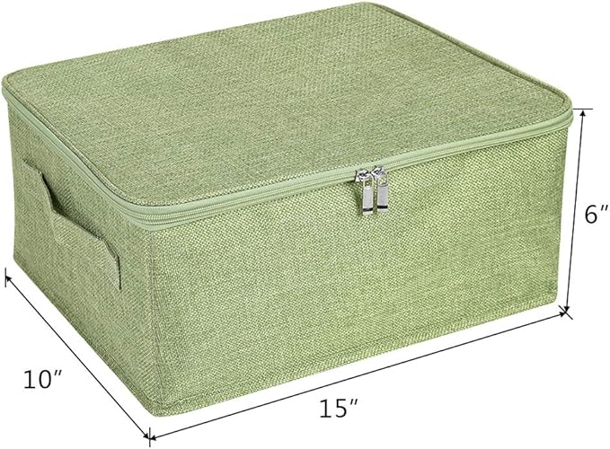 ANMINY Storage Bins with Zipper Lids 13 Qt Lidded Fabric Storage Boxes Baskets Cubes with Handles Collapsible Washable Cotton Linen Closet Shelf Clothes Organizer Containers - Green, Small