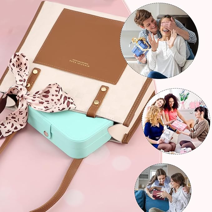 Travel Jewelry Box, PU leather Small Jewelry Organizer For Female Girls, double layer portable mini travel case for storing earrings, rings, necklaces.(green 2pcs)