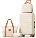 Hoteel 4 Piece Luggage Set (4-YEAR WARRANTY) with Spinner Wheels & TSA Lock, Carry on Luggage Hardshell ABS+PC, Travel Collection Suitcases Sets, Beige(13/20",Travel Bag,Cosmetic Bag)