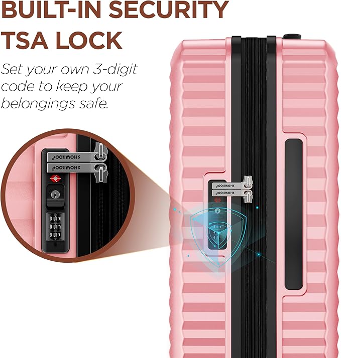 SHOWKOO Suitcase Hardside Expandable Luggage Set, Suitcase with Double Spinner Wheels TSA Lock 3 Piece Set Pink (DB/TB/28in)