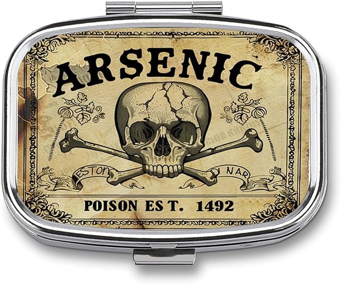 Metal 2 Compartment Pill Organizer Travel Friendly Portable Compact Pill Box Cute Pill Case to Hold Vitamins,Fish Oil,Supplements,Meds,Tablet for Purse,Pocket. (Vintage Skeleton)