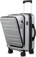 LUGGEX Carry On Luggage 22x14x9 Airline Approved, Polycarbonate Hard Suitcase with Front Pocket (Silver Grey, 20 Inch, 35L)