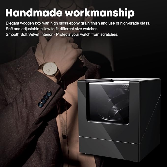 Uten Automatic Double Watch Winder Box, Luxury Wooden Storage Case for Mechanical Watch Winder with Quiet Motor 5 Rotation Mode, Black.