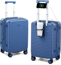 Hard Shell Suitcases 20 Inch Carry on Luggage Airline Approved, Expandable Travel Luggage with Cup Holder Charger Built in Lightweight Small Suitcase with Wheels, Interstellar Blue