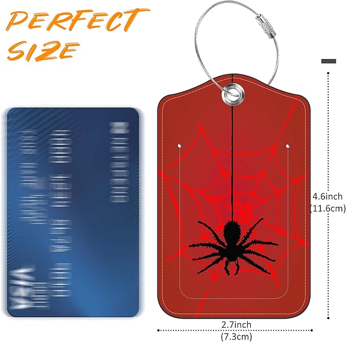 Luggage Tags for Suitcase Spider on Spider Web 2 PCS Leather Travel Luggage Tag with Stainless Steel Loop Name ID Label Privacy Cover for Women Men Travel