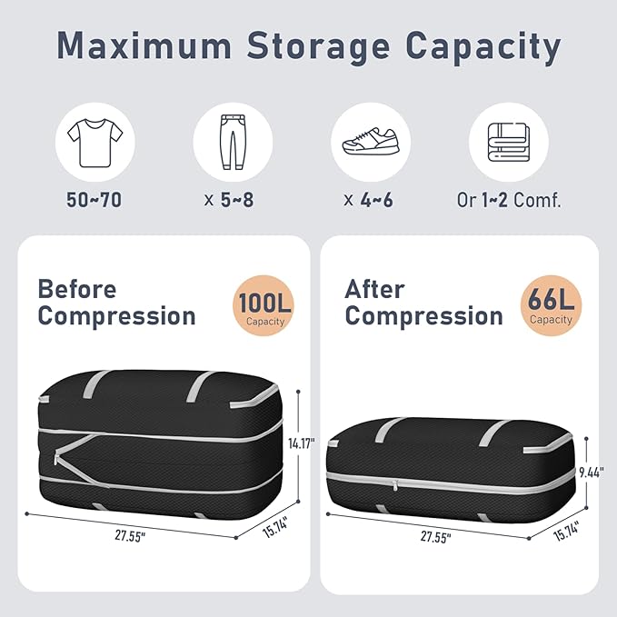 DIMJ Large Comforter Storage Bag with Handls, 100L Washable Blanket Storage, Compression Packing Totes Moving Bags With Zipper, Space Saving Containers For Pillow, Clothes, Bedding, 4 PCS