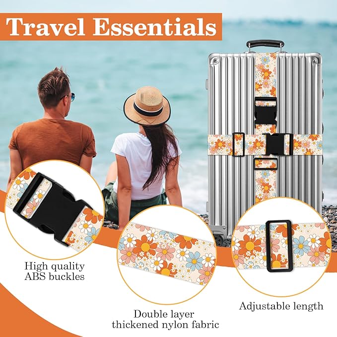 Daisy Luggage Straps for Suitcases TSA Approved, Luggage Identifiers for Suitcase, Adjustable Suitcase Strap for Baggage Security with Cute Patten, Travel Necessary Accessories (2 Pack)