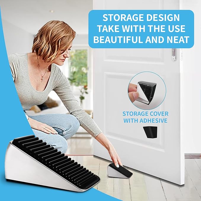 Strongest Large Door Stopper - Heavy Duty Tall Door Stop Wedge Door Stoppers for Bottom of Door, Tall up to 2.6 In Doorstop Zinc Alloy and Silicone Made Suits Any Heavy Door Any Smooth Floor