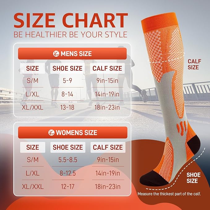 Kickticks 4 Pairs Compression Socks for Woman & Man Unisex 20-30mmHg Knee high Plus Size Wide Calves for Flying Running…