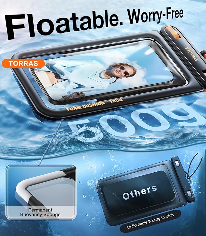 TORRAS IP68 Waterproof Phone Pouch Double Space, Floating Waterproof Phone Case with Lanyard for iPhone 16 Pro Max 15 14 13 S25 S24, Phone Dry Bag Vacation Cruise Ship Travel Essentials 7.0'', Black