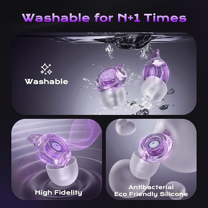 Concert Ear Plugs, 2 Pairs High Fidelity Ear Plugs Noise Reduction with Acoustic Filter – NRR of 22 and 24dB Silicone Ear Plugs for Festival, Nightclub, DJs, Musicians, Noisy Workplace(Purple)