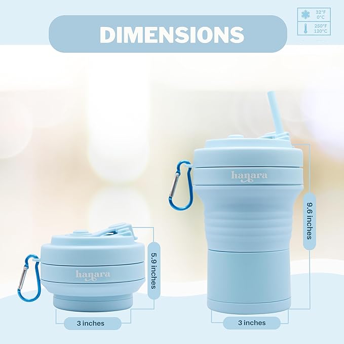 Collapsible Cup with Reusable Straw – 18 Oz (550 Ml), Portable Travel Mug, BPA-Free, Leak-Proof, Microwave & Dishwasher Safe, Multi-Purpose for Hot & Cold Drinks – Sky Blue