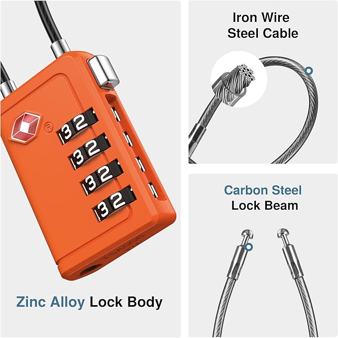 Puroma TSA Approved Luggage Travel Locks with Open Alert Indicator, 4 Digit Combination Resettable Code Zinc Alloy Lock for Suitcase, Backpack, Bag, Toolbox, Locker (2 Pack, Rose Red)