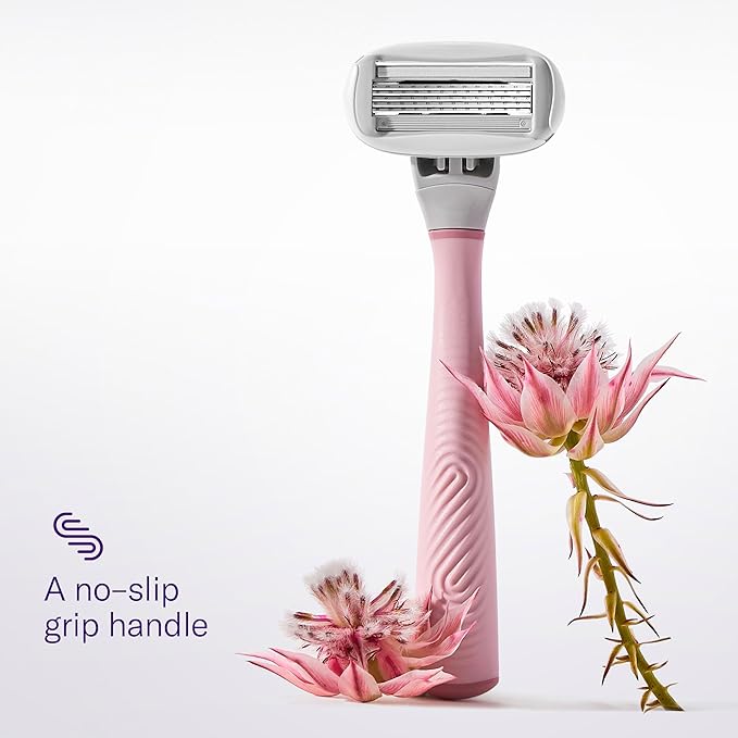 Flamingo Shaving Razor Set for Women - Razor Handle, 2 Razor Blade Refills, Foaming Shave Gel, and Shower Holder - Rose