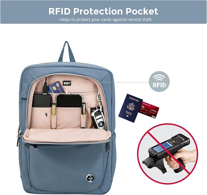 Swissdigital Design Women's Backpack for Work/Travel/Leisure with USB Charging Port, Water Bottle Holder, Separate Sunglass Pocket - Fits 15.6 inch Laptop,Blue | KATY ROSE