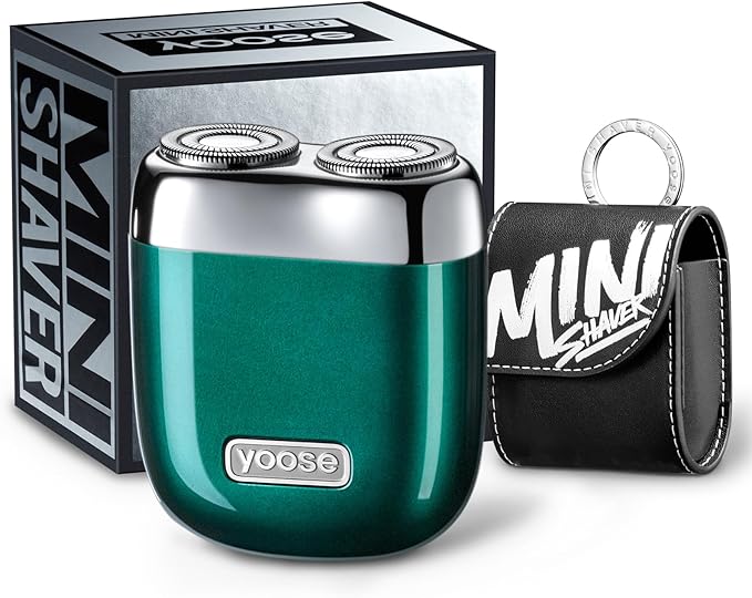 yoose Mini Electric Shaver, Alloy Portable Travel Shavers, Cordless Shaving, USB-C Rechargeable Electric Razor for Men, Dry Shave, IPX7 Waterproof, Detachable Head, Easy Cleaning, Green