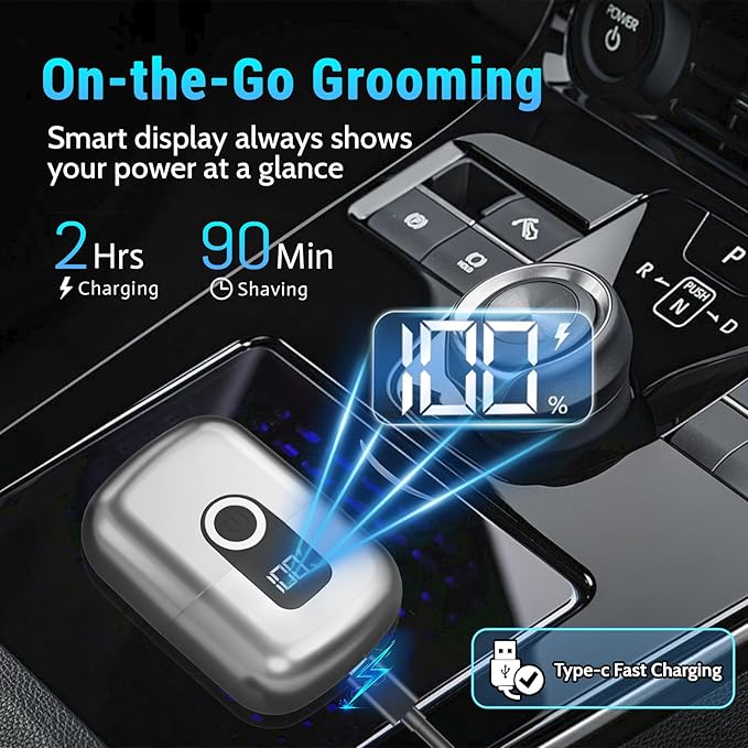 Electric Foil Shavers for Men: Mini Electric Razor, Foil Shaver for Face, IPX7 Waterproof Wet Dry Cordless Razor with 3 Floating Blades, LED Display, USB-C Fast Rechargeable for Travel & Home