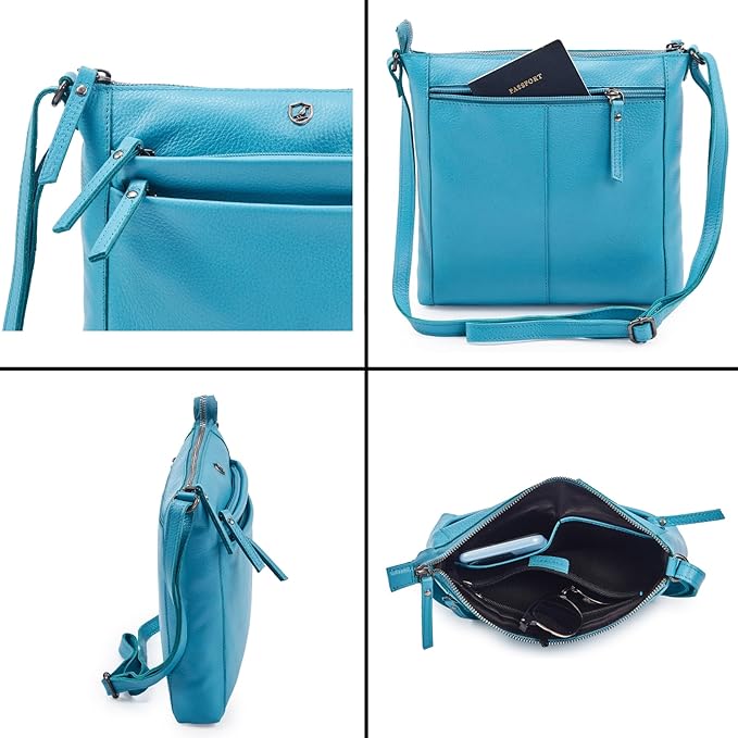 Small Soft Genuine Leather Crossbody Purse Women’s Sling Crossover Shoulder Travel Handbag with Triple Zipper