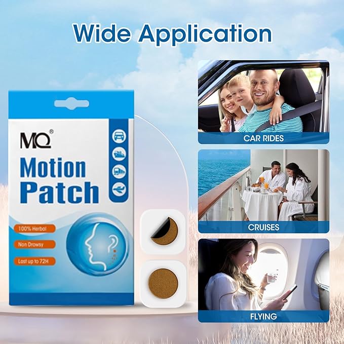 MQ Motion Sickness Patch,40 Count,Non Drowsy Sea Sickness Patches Behind Ear for Cruise Ship Travel, Waterproof Car Sick Patches Fast Acting & Long Last 72H