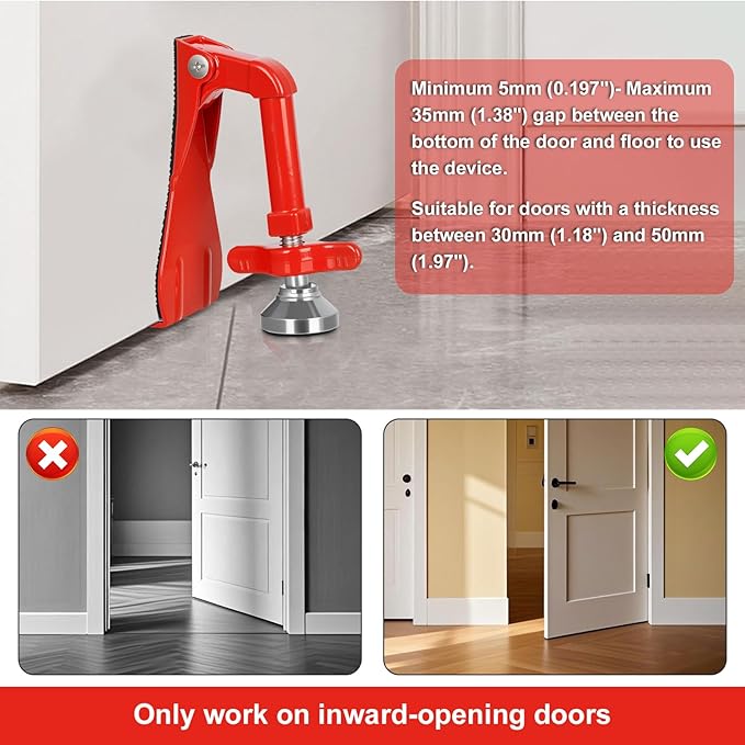 Portable Door Stopper Door Lock for Travel Anti Theft Door Blocker, Security Door Stoppers for Bottom of Door, No Drill Safety Doors Stopper Hotel Door Locks for Travelers Security (White)