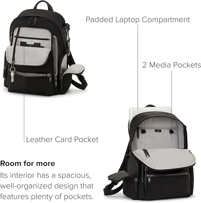 TUMI - Voyageur Celina Backpack - Women's Work and Travel Bag - 16.0" X 10.6" X 6.5" - Holds Up to 16" Laptop - Black & Gunmetal Hardware