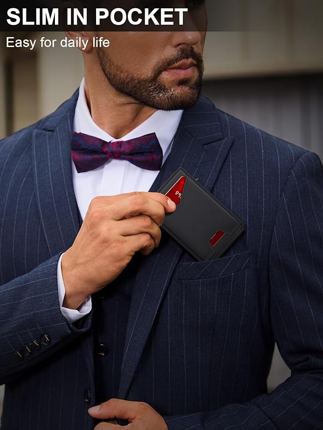 Wallet for Men RFID Wallet with Money Clip, Slim Pop Up Card Holder for 10-12 Cards, Minimalist Smart Credit Card Case with ID Window, Bifold Metal Wallet for Front Pocket, Gifts for Men