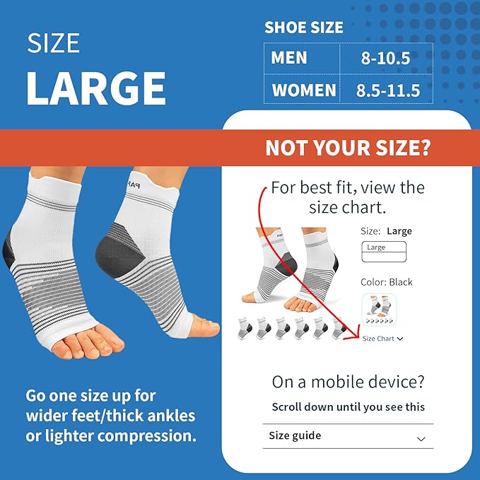 Plantar Fasciitis Sock (6 Pairs) for Men and Women, Compression Foot Sleeves with Arch and Ankle Support (White, Large)