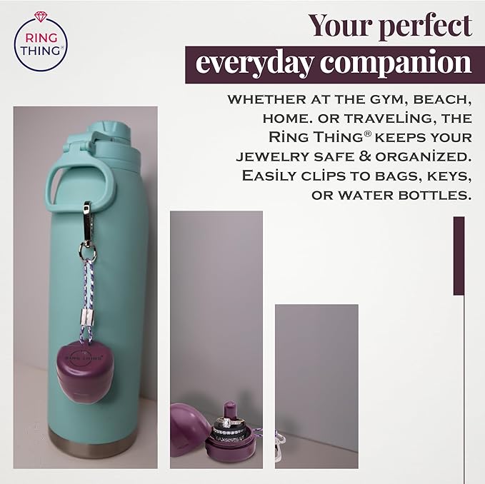 Ring Holder Keychain, Jewelry Organizer and Storage, Portable Waterproof Ring Holder, Pill Box Keychain Container, Gym Accessory, and Travel Ring Case (Deep Plum)