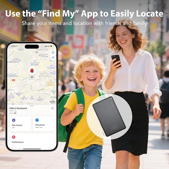 CASCHO Smartcard - Wallet Tracker Card, Compatible with Apple Find My App, Waterproof and Splash-Proof, Keys Finder and Item Locator for Passport, Bags, Laptop, Black 1 Pack