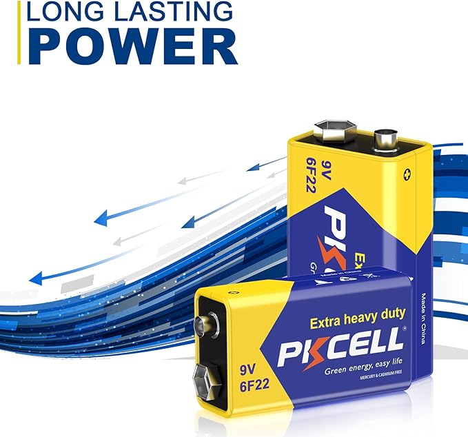 PKCELL 9V Battery Carbon Zinc for Smoke Detectors 6F22 Battery, 10-Year Shelf Life，Ultra Long-Lasting(16PCS)