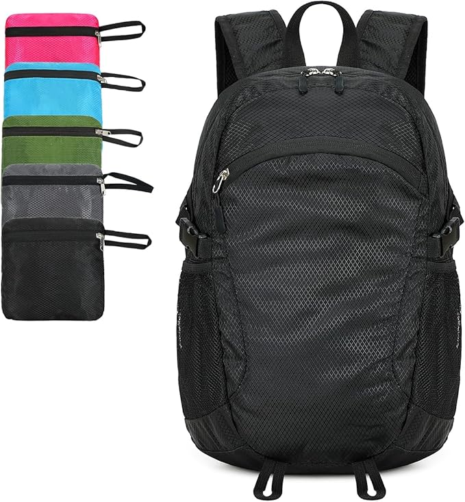 Small Hiking Daypack,15L Water-Resistant Hiking Backpack Packable Lightweight Travel Day Pack for Women Men (Black, Small)