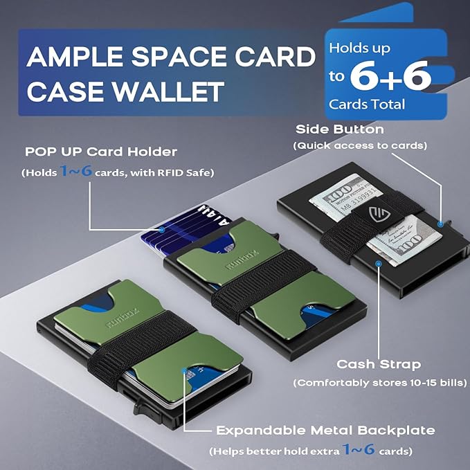 Mens Business Card Holder, Slim Card Wallet for Men and Women, Minimalist RFID Blocking Wallet with Pop-Up Function, Thin Design, Metal Cases Holds 6+6 Cards, Gifts for Men, Men's Accessories