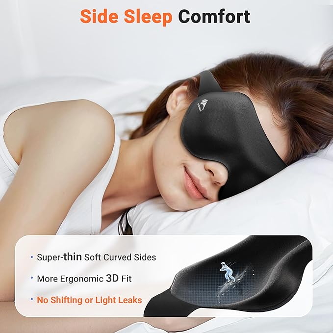 Sleep Eye Mask for Side Sleeper Men Women 3 Pack: 100% Blackout 3D Sleeping Mask - Zero Eye Pressure Eye Cover for Lash Extensions - Soft Eye Mask for Airplane Travel Essentials Night Adjustable Strap