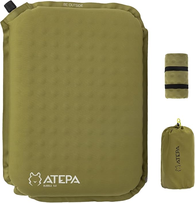 ATEPA Inflatable Stadium Seat Cushion, Self-Inflating Memory Foam Stadium Seats Bleacher Seat Chair Cushion Pad for Airplane Travel Backpacking Sports Events