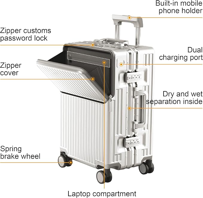 Hard Shell Luggage 24 Inch Travel Luggage, Carry-On Luggage Spinner TSA with Lid, PC+ABS Aluminum Frame，Lightweight Travel Luggage 20'' 24'' 26''Carry-On (upgraded white, 24 inch)