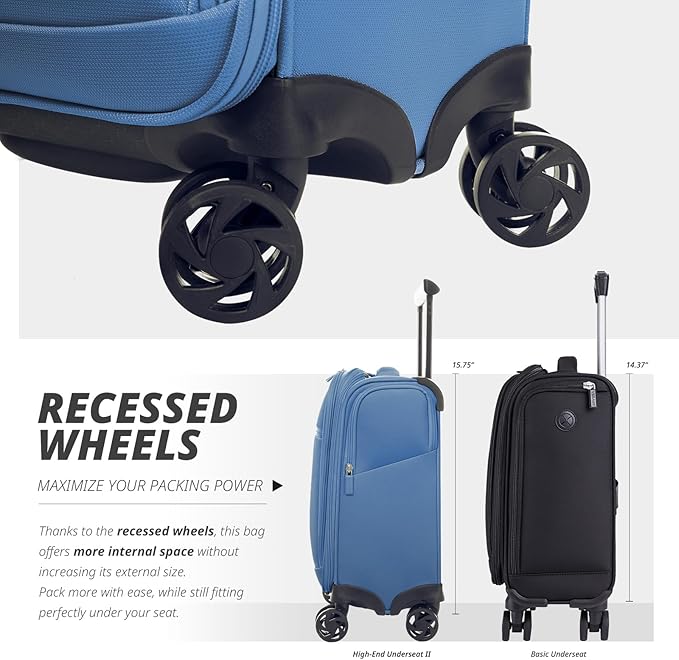 Verage Underseat Carry On Luggage with Spinner Wheels 15 inch Overnight Suitcase Travel Business Bag for Airlines Men Women