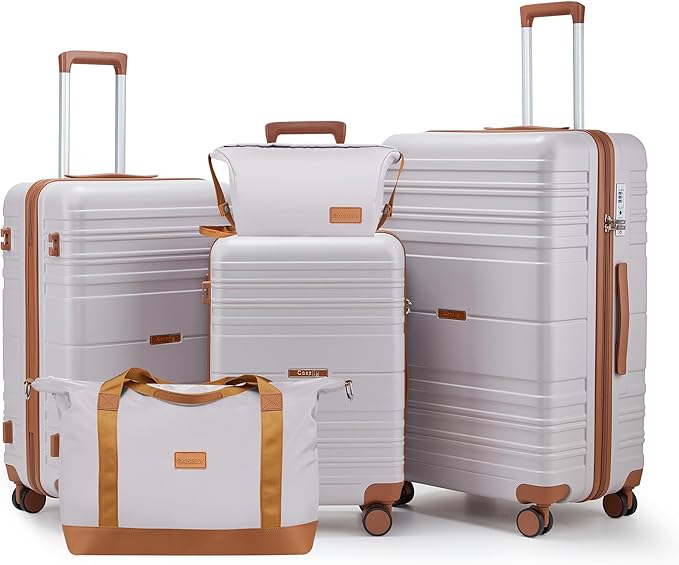 Luggage Sets with spinner wheels, PC+ABS Hard Shell Travel Luggage,Lightweight Carry-on suitcases with TSA Lock,YKK Zippers (Light Purple, 5 piece sets(20/24/28/DB/TB))